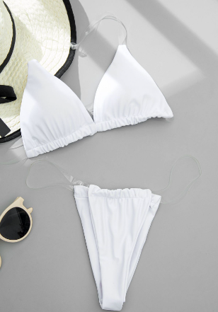 Traje de baño para mujer, bikini sexy transparente con tirantes, color sólido, sin espalda, dividido, bikini