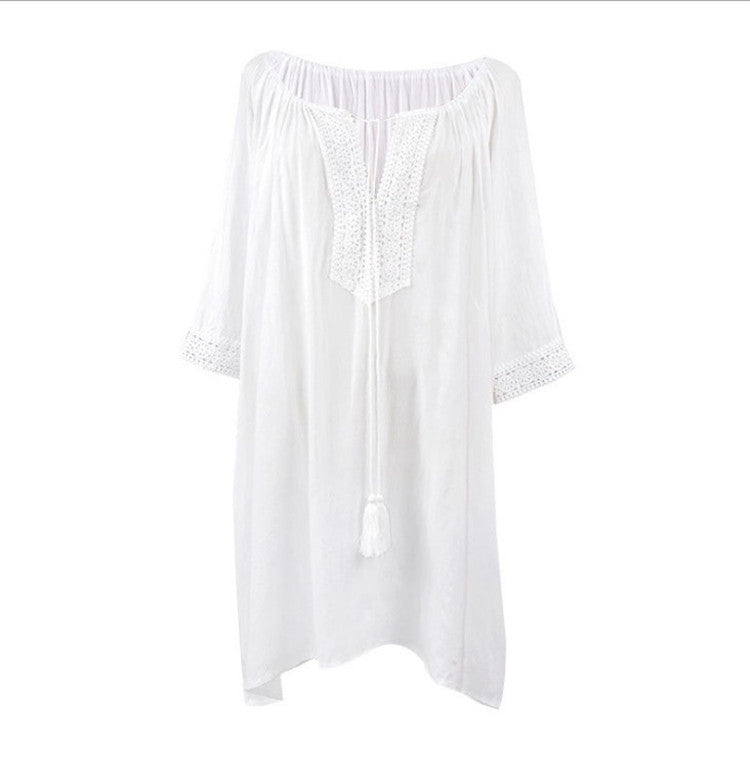 Lace Beach Cover up Sexy Deep V Plunge Vacation Sun Protection Shirt Beach Cover Up