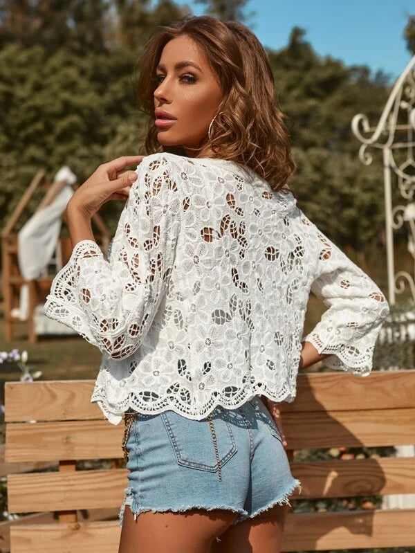 Women Spring and Summer Casual Elegant Lace Crochet Cardigan Jacket Crochet hook