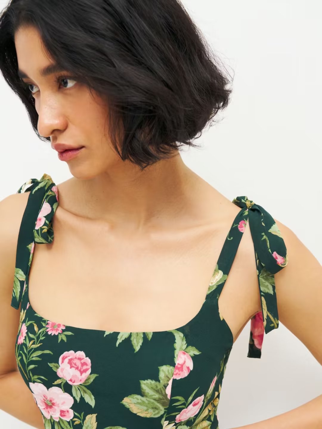 Side Slit Sexy Lace up Strap Dress Autumn Winter High Waist Slimming Broken Floral Decorations A line Dress