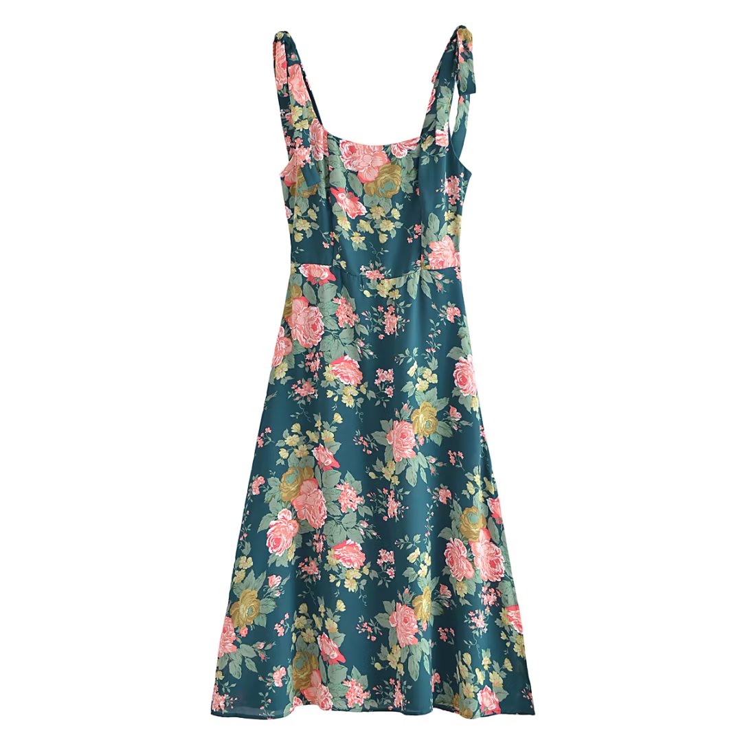 Side Slit Sexy Lace up Strap Dress Autumn Winter High Waist Slimming Broken Floral Decorations A line Dress