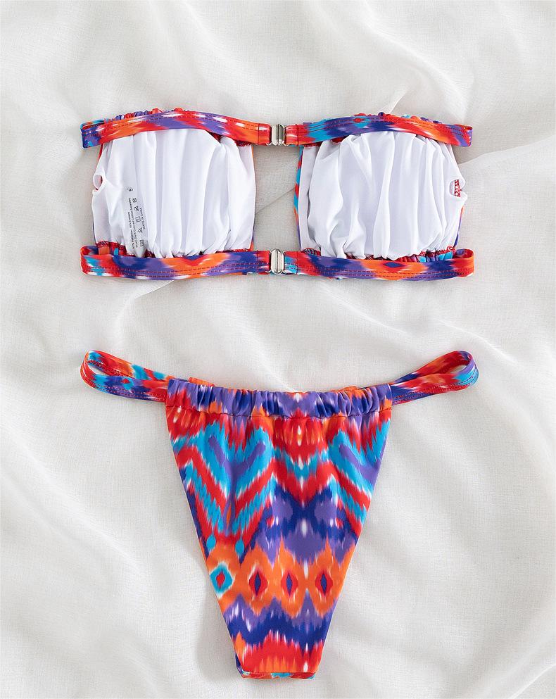 Traje de baño de bikini sexy con top de tubo estampado de tres puntos