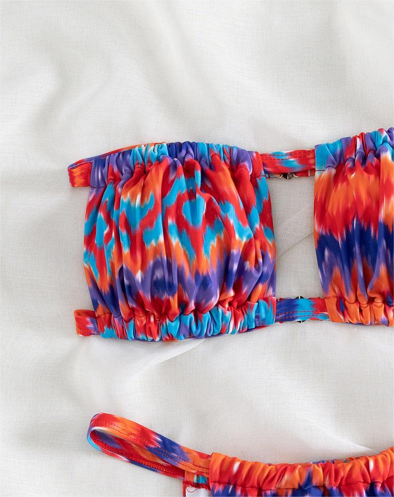 Traje de baño de bikini sexy con top de tubo estampado de tres puntos