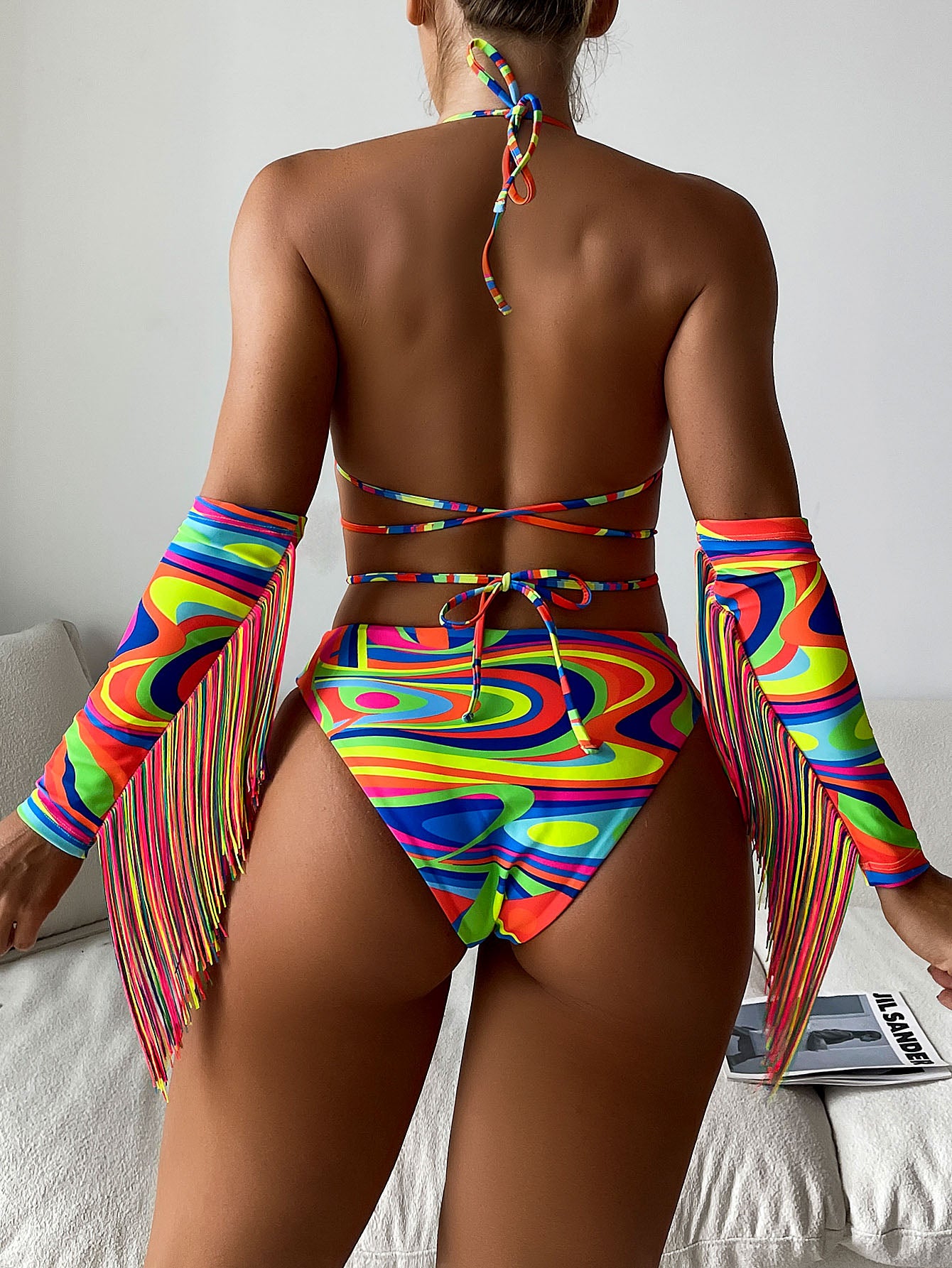 Bikini sexy con borlas de color caramelo, traje de baño