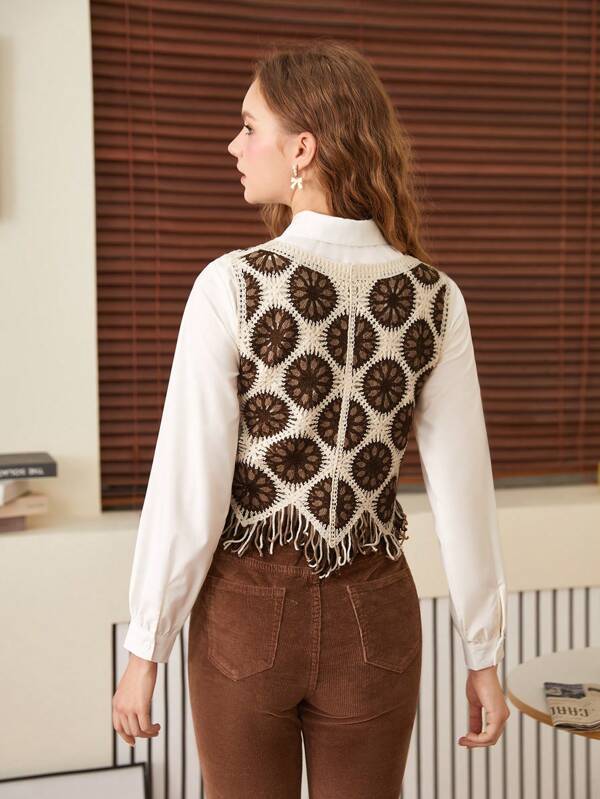 Women New Spring and Autumn Crocheted Hollow Tassel Short Vest Top Crochet hook