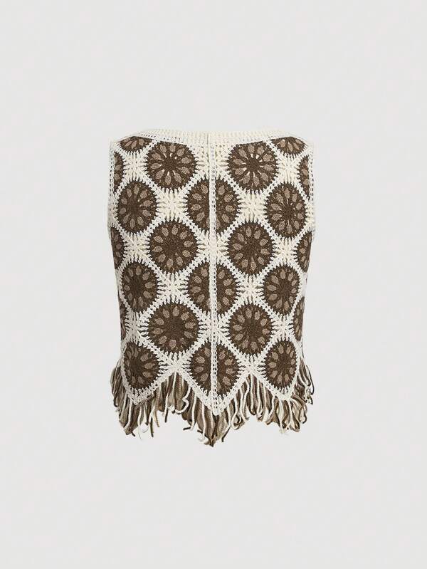 Women New Spring and Autumn Crocheted Hollow Tassel Short Vest Top Crochet hook