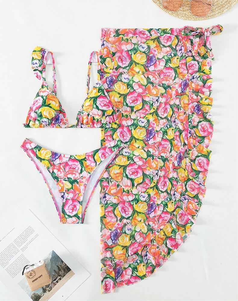 Bikini Big Floral Skirt Sexy Bikini Swimwear Three Piece Swimsuit
