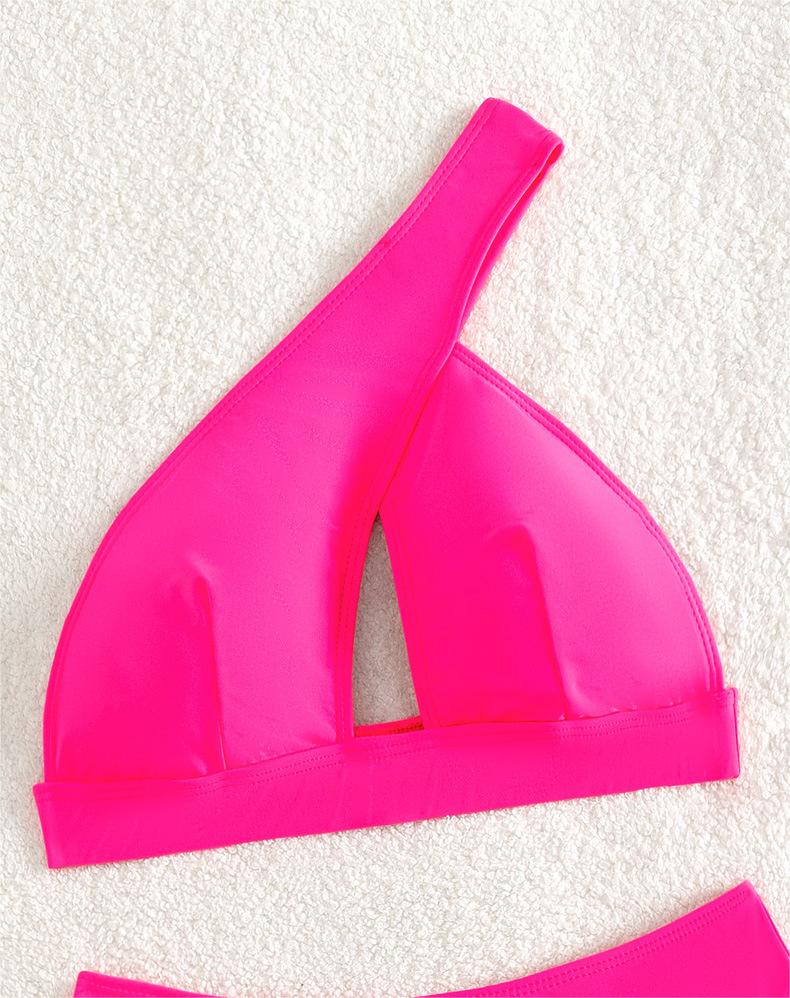 Bikini sexy traje de baño para mujer color sólido un hombro borla traje de baño