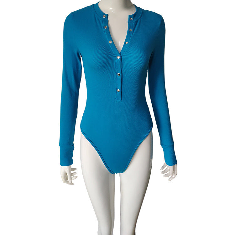 Long Sleeve Sunken Stripe Air Eye Jumpsuit Fall Winter Base Top