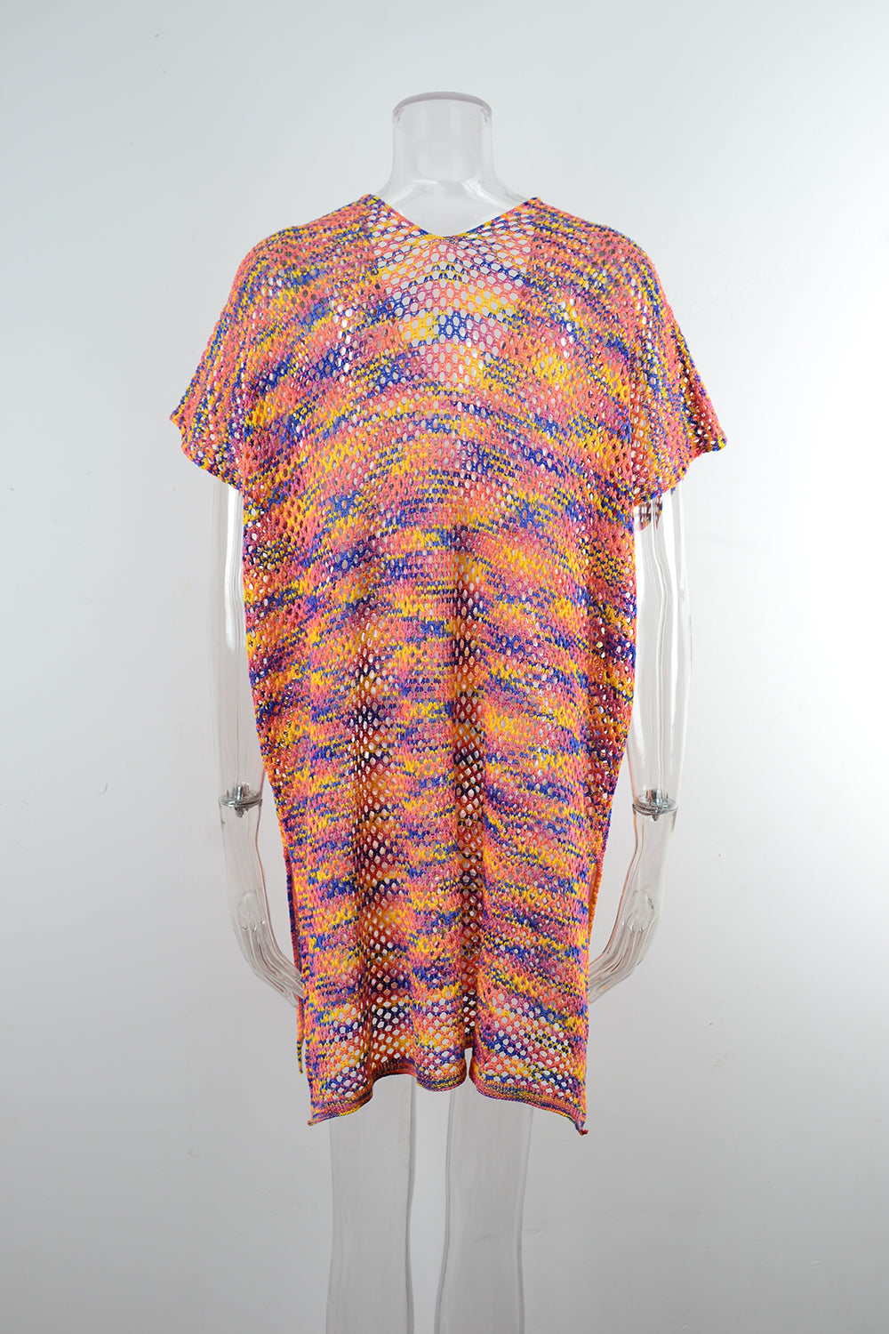 Blusa de verano con costuras de arcoíris, holgada, con recortes, para playa, bikini, prendas de punto
