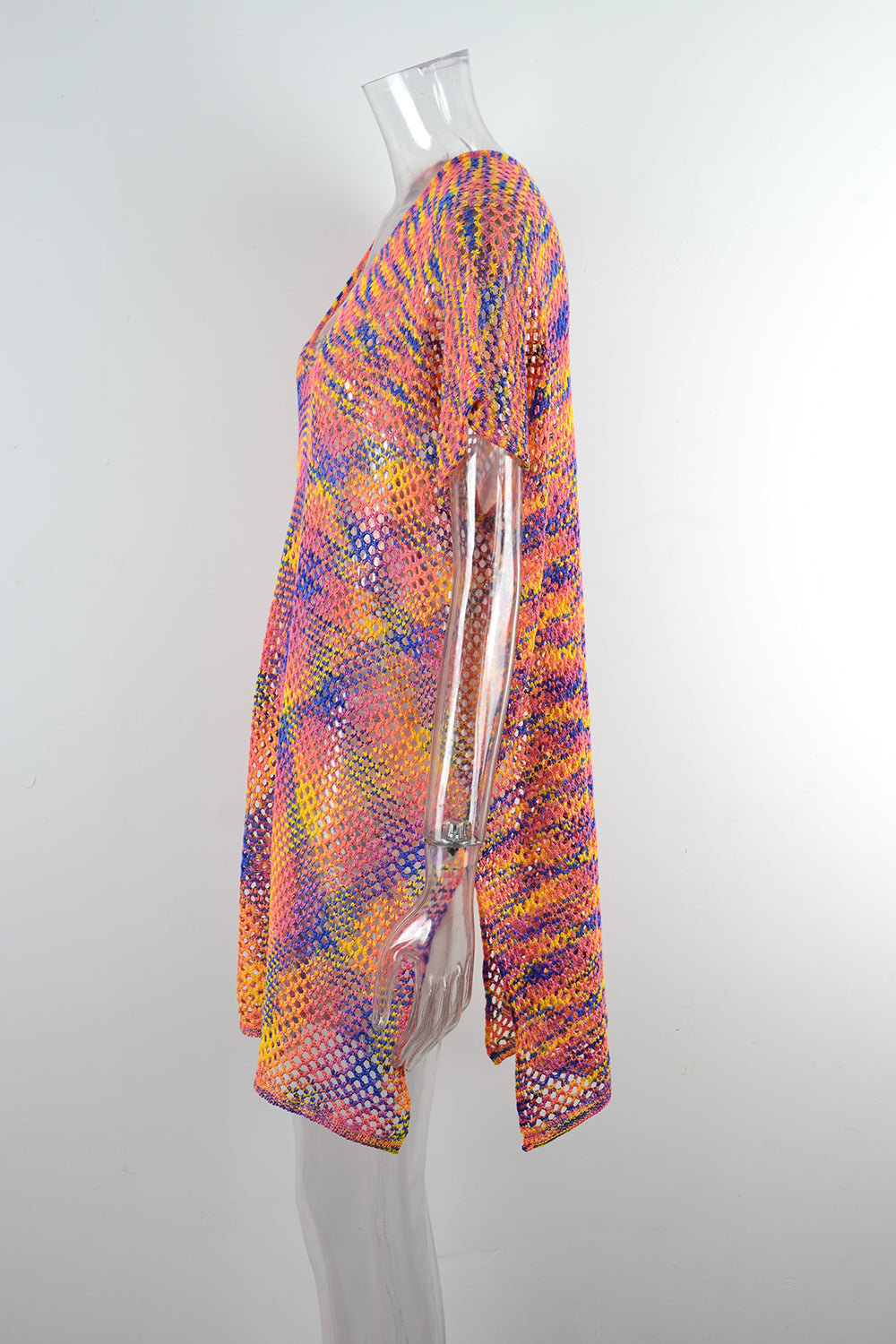 Blusa de verano con costuras de arcoíris, holgada, con recortes, para playa, bikini, prendas de punto