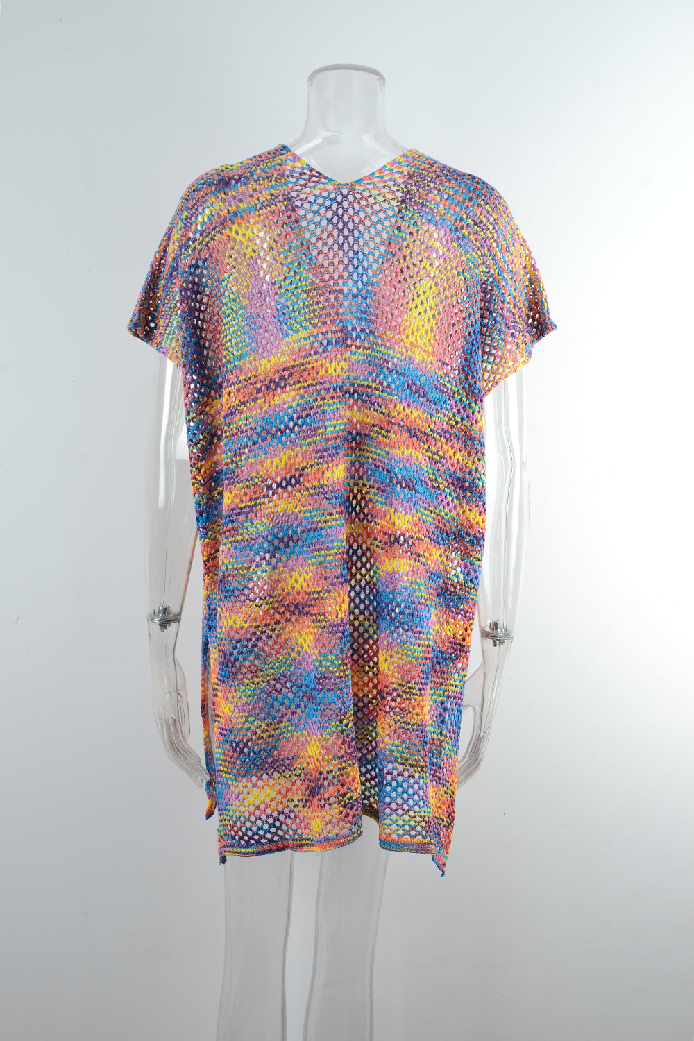 Blusa de verano con costuras de arcoíris, holgada, con recortes, para playa, bikini, prendas de punto