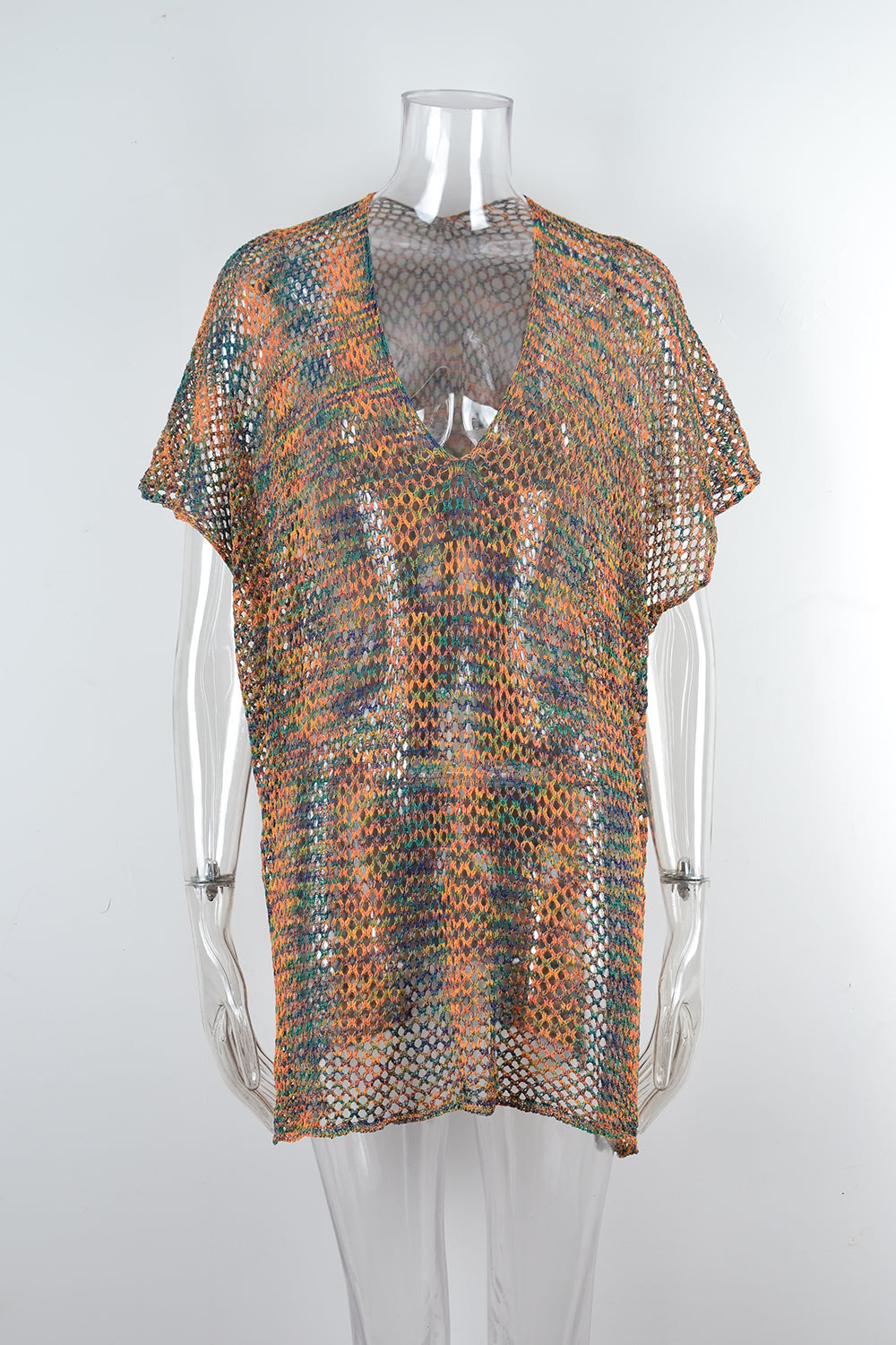 Summer Beach Cover Up Gradient Hollow Out Cutout Knitted Sun Protection Shirt Blouse