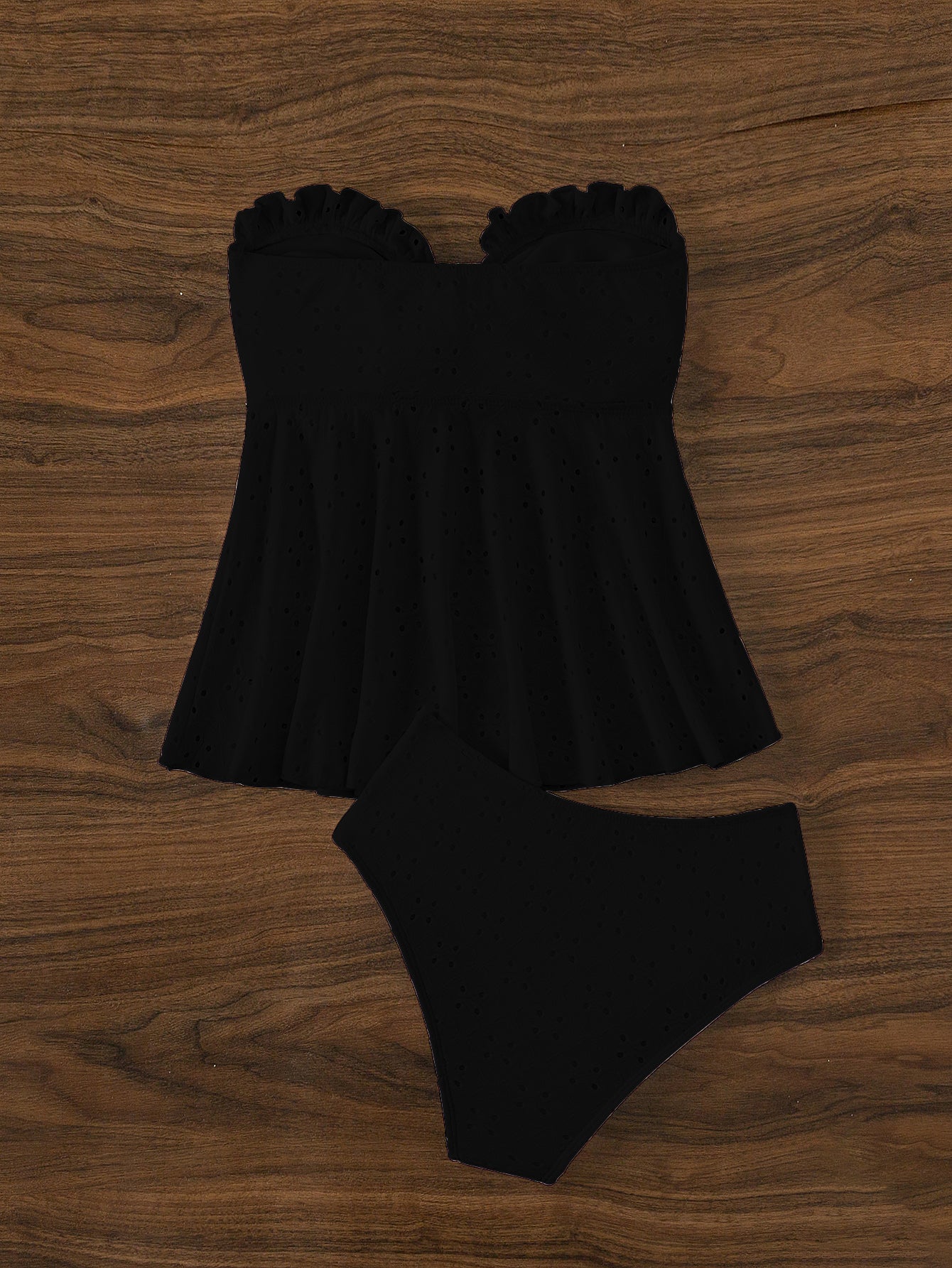 Swimwear Split Pure Black Sexy Tube Top Bikini Swimsuit
