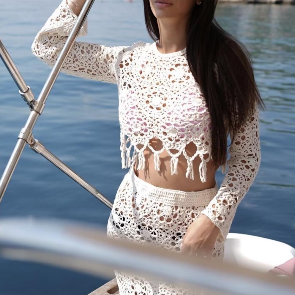 Haut tricoté à col rond pour femme, automne