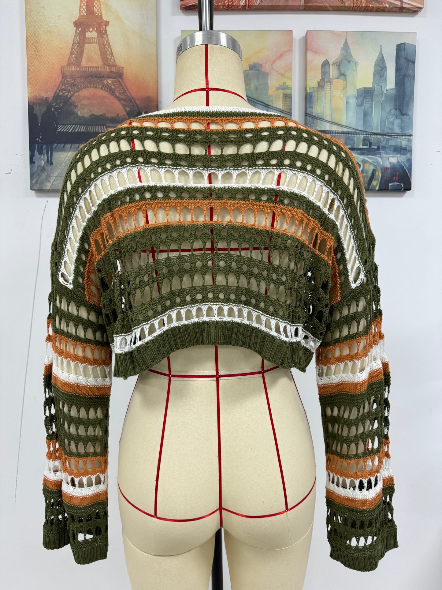 Spring Summer Women Hollow Out Cutout Striped Stitching Sexy Pullover Women Knitwear