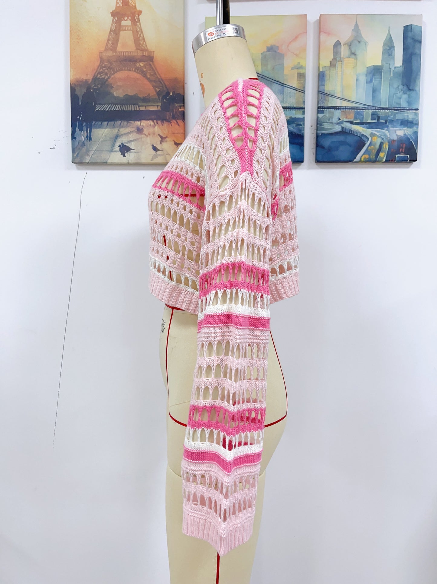 Spring Summer Women Hollow Out Cutout Striped Stitching Sexy Pullover Women Knitwear
