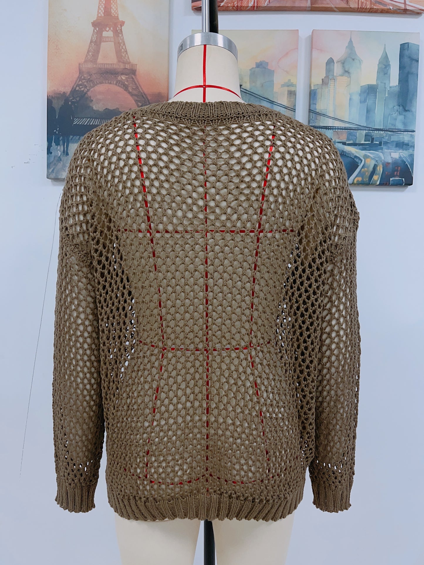 Jersey de verano para mujer, cuello redondo, estrella de cinco puntas, sexy, con recortes, tejido de punto