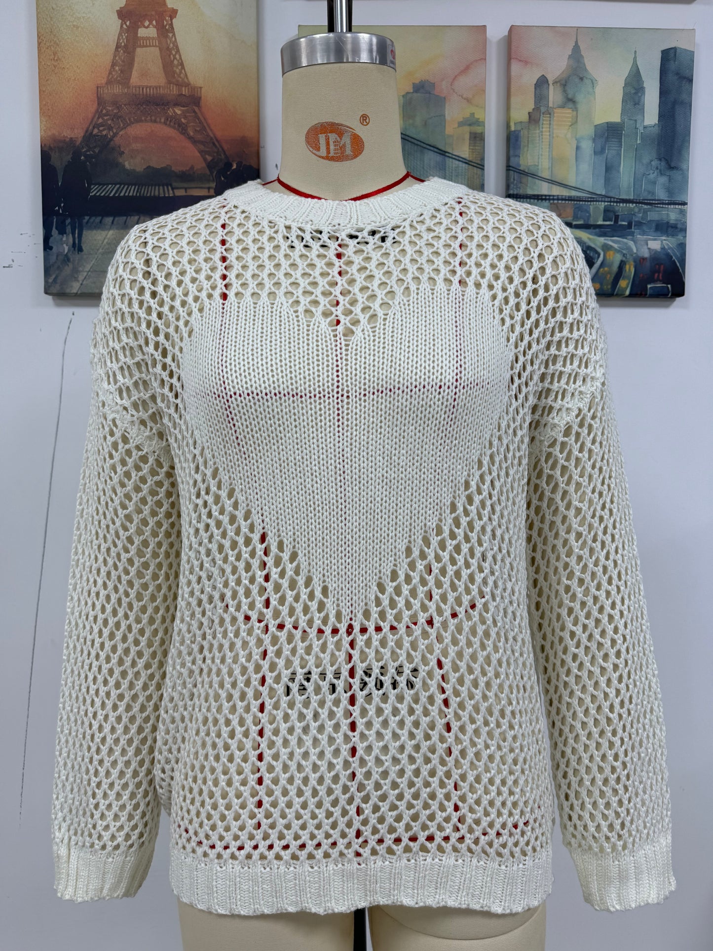 Summer Women Knitwear Round Neck Love Beach Cover Up Vacation Solid Color Women Knitwear