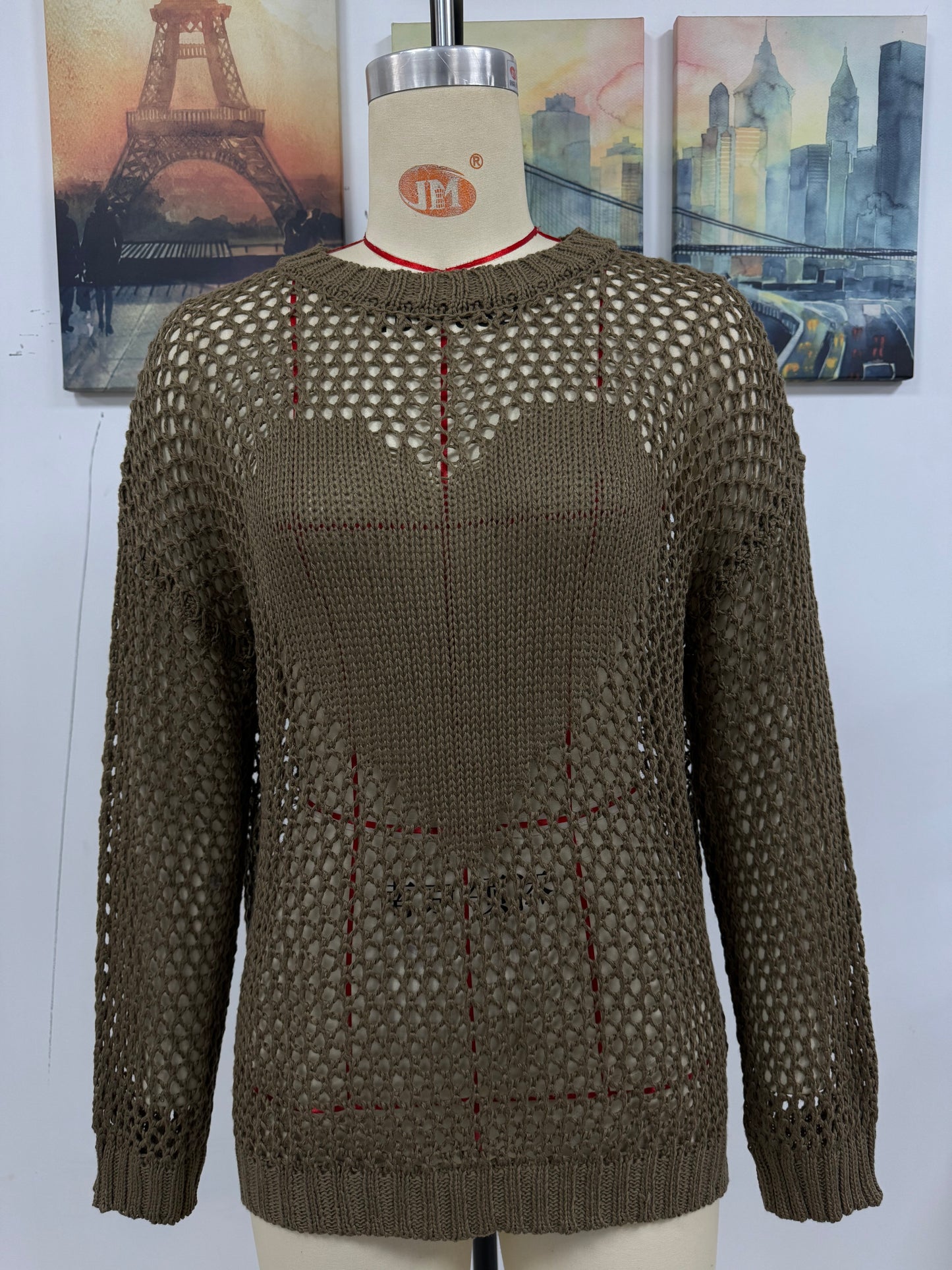 Summer Women Knitwear Round Neck Love Beach Cover Up Vacation Solid Color Women Knitwear
