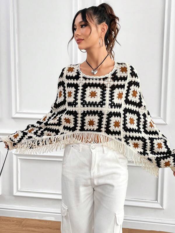 Women Summer New Crocheted Hollow Tassel Mat Crochet hook