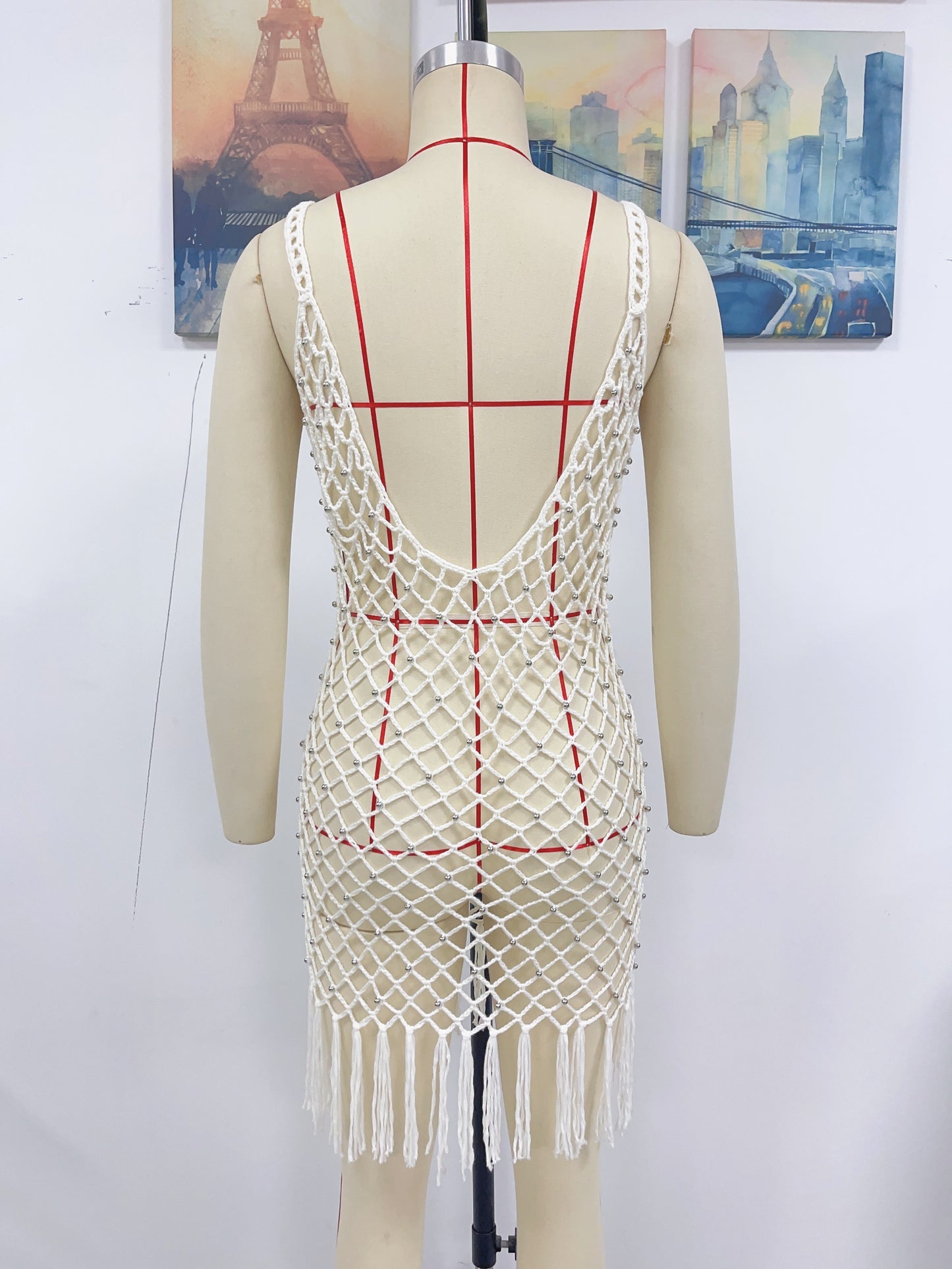 Spring Summer Spring Summer Camisole Sexy Beach Blouse Solid Color Hand Crocheting Tassel Blouse