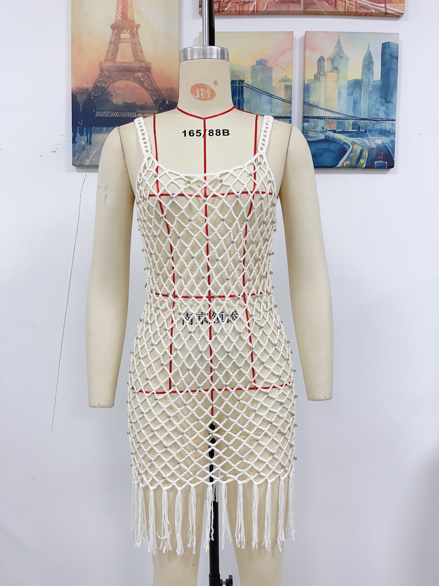 Spring Summer Spring Summer Camisole Sexy Beach Blouse Solid Color Hand Crocheting Tassel Blouse
