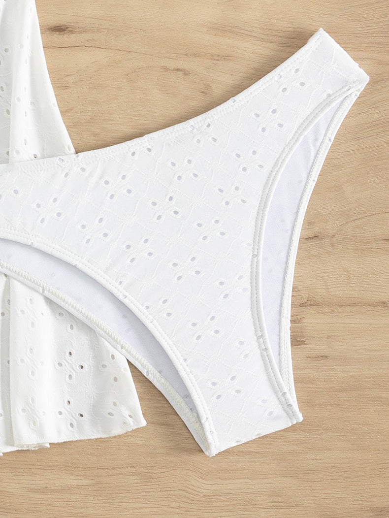 Traje de baño de mujer con falda dividida, bikini de color sólido, traje de baño sexy sin espalda