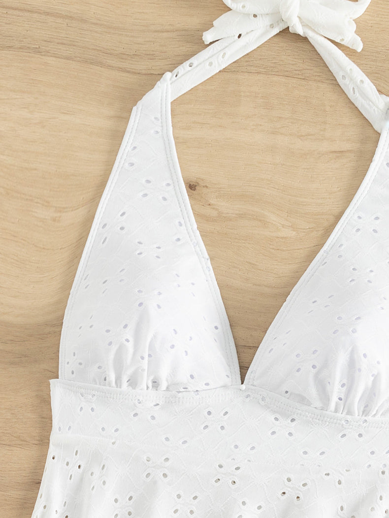 Traje de baño de mujer con falda dividida, bikini de color sólido, traje de baño sexy sin espalda