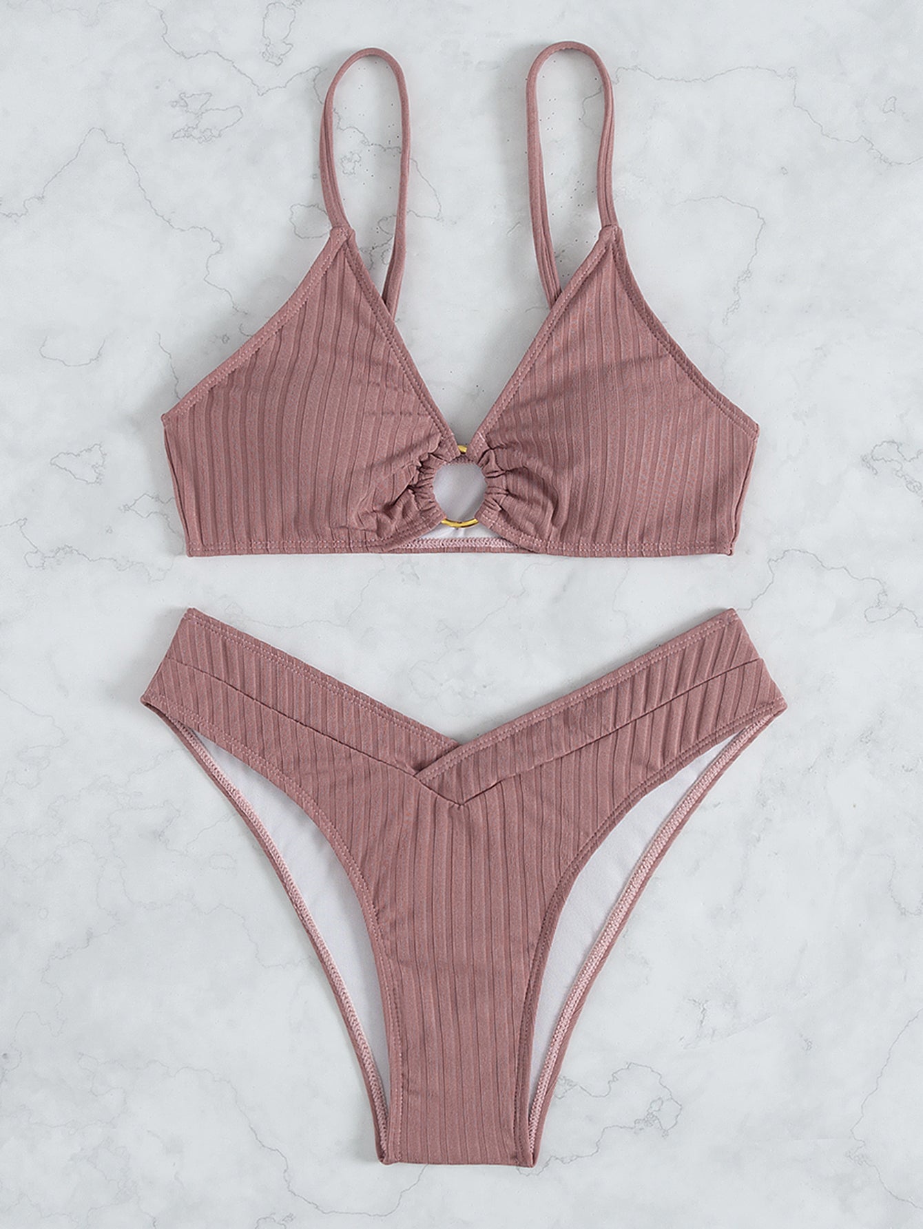 Traje de baño bikini sexy bikini color sólido pantalones en forma de V traje de baño