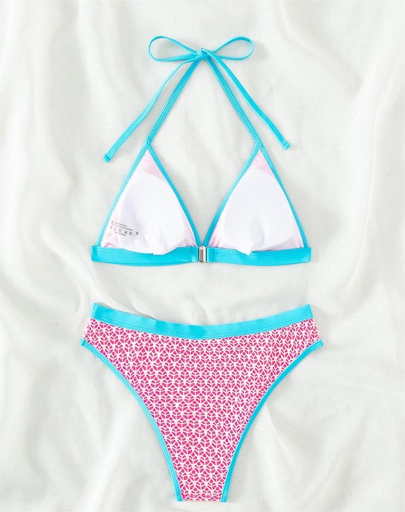 Bikini sexy para mujer, traje de baño de malla con cuello halter y color contrastante