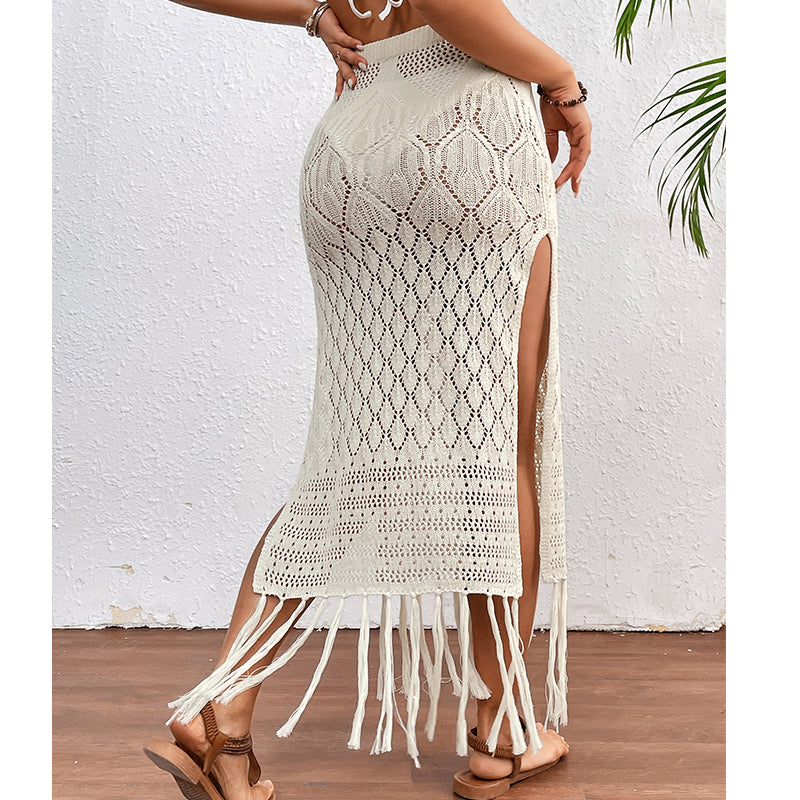 High Slit Tassel Sexy Texture Skirt Beach Vacation Bikini Overskirt Crochet hook