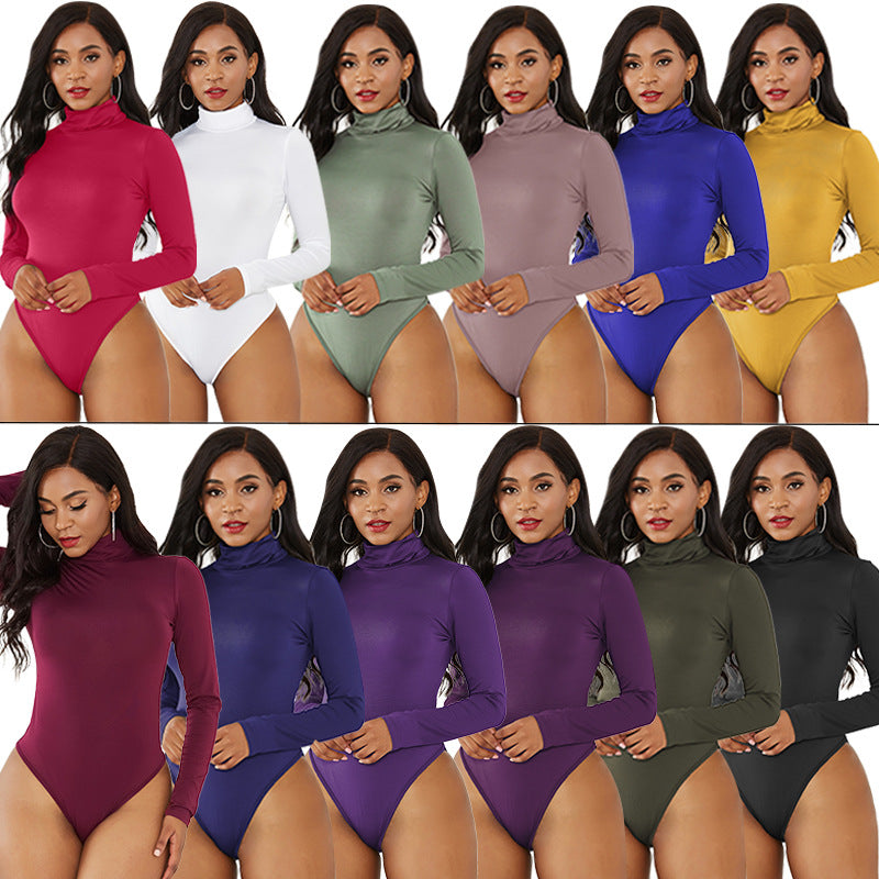 Sexy Women Clothing 12-Color Long Sleeve Turtleneck Slim Fit Solid Color Tight Bodysuit Winter Plus size