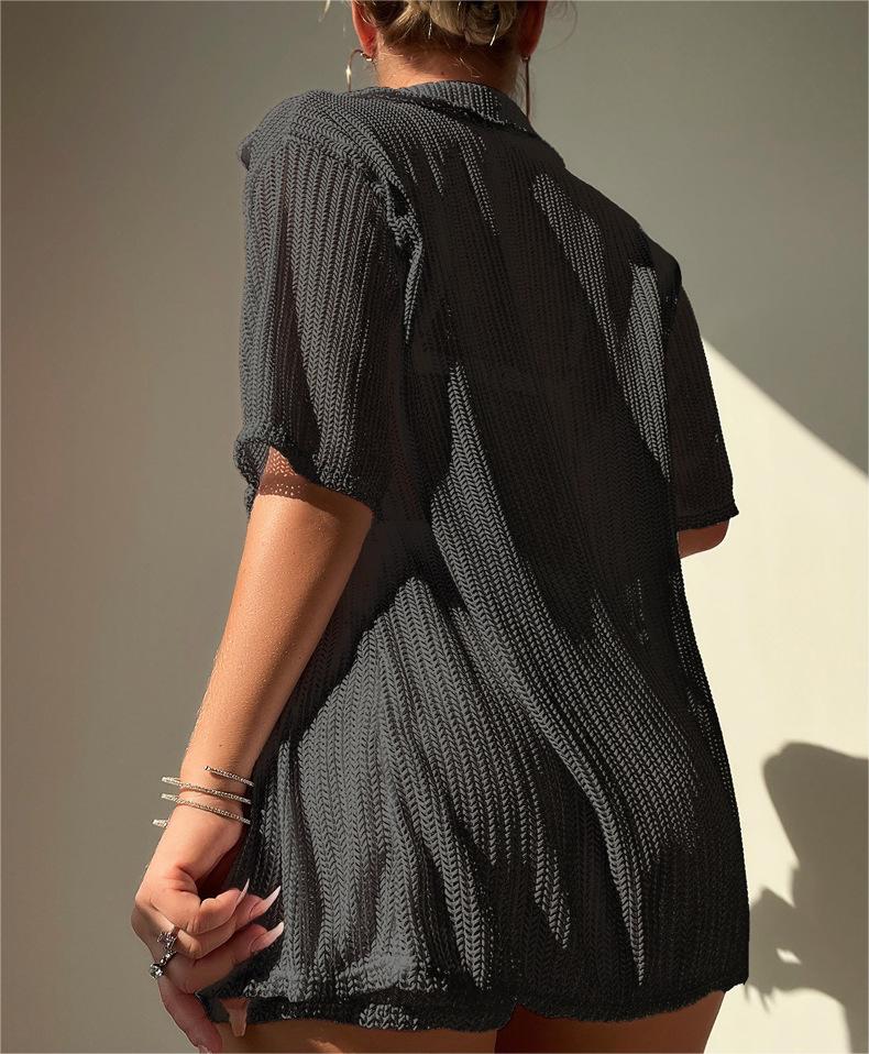 Blusa negra con aberturas, bóxer dividido, bikini, ropa de playa, blusa para mujer, traje de baño