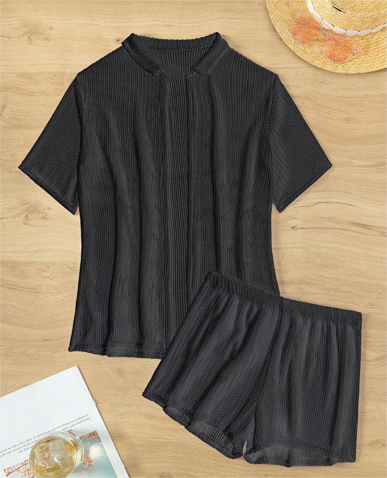 Blusa negra con aberturas, bóxer dividido, bikini, ropa de playa, blusa para mujer, traje de baño