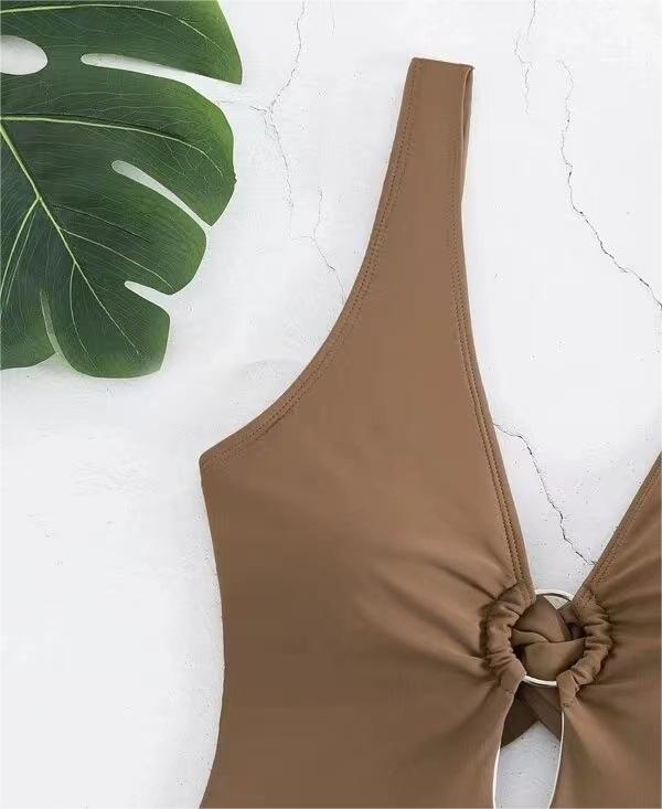 Traje de baño de triángulo siamés popular para mujer, sexy, de color sólido, con recortes ahuecados