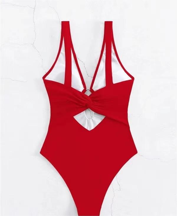 Traje de baño de triángulo siamés popular para mujer, sexy, de color sólido, con recortes ahuecados