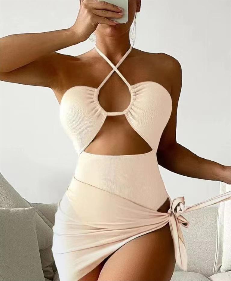 Bikini de una pieza con estampado de triángulos para mujer, traje de baño de dos piezas con falda de malla y axilas pequeñas