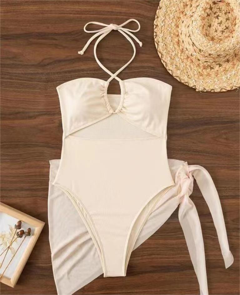 Bikini de una pieza con estampado de triángulos para mujer, traje de baño de dos piezas con falda de malla y axilas pequeñas