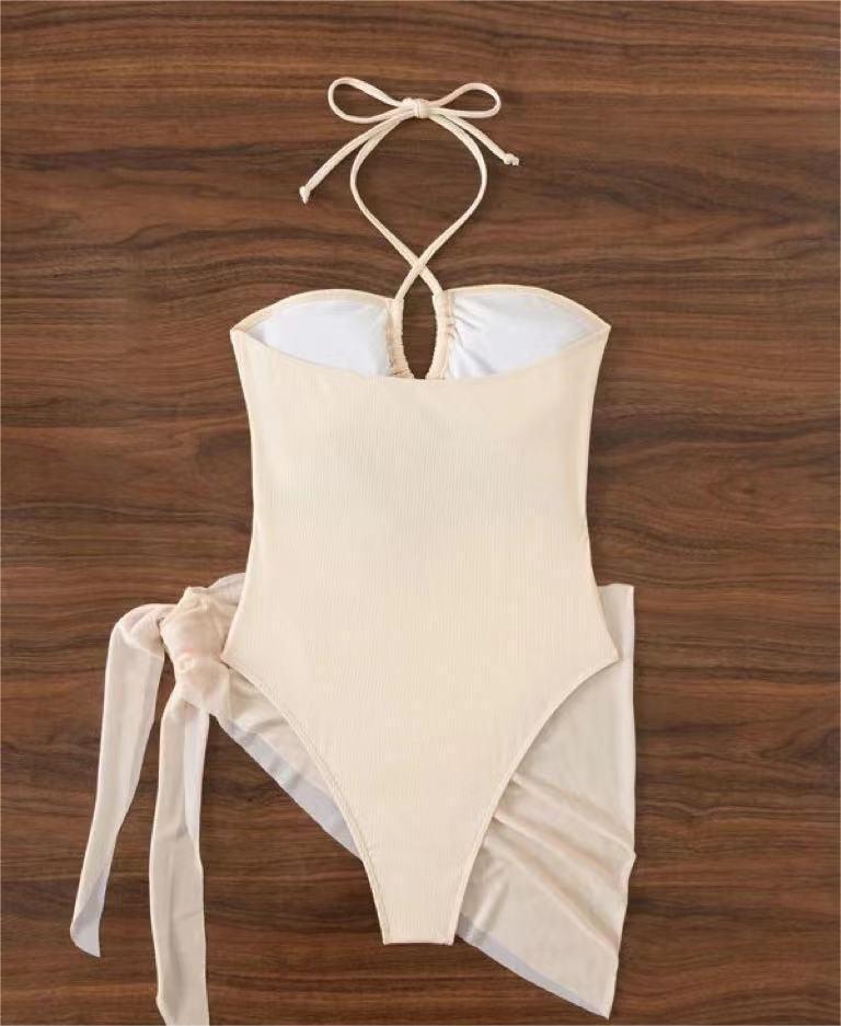 Bikini de una pieza con estampado de triángulos para mujer, traje de baño de dos piezas con falda de malla y axilas pequeñas