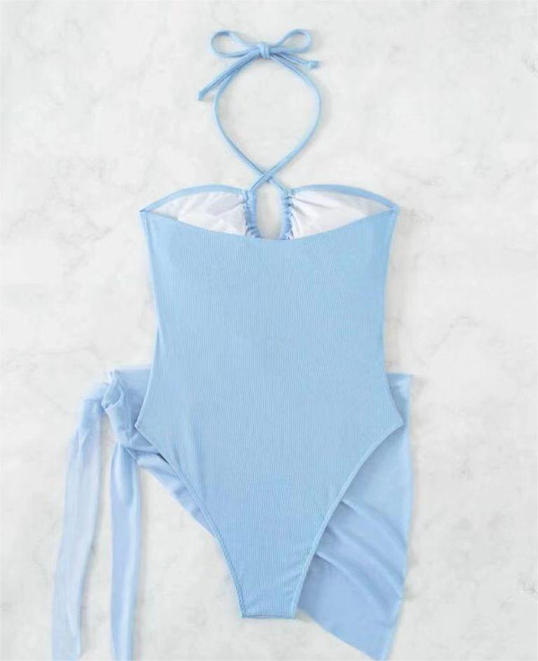 Bikini de una pieza con estampado de triángulos para mujer, traje de baño de dos piezas con falda de malla y axilas pequeñas