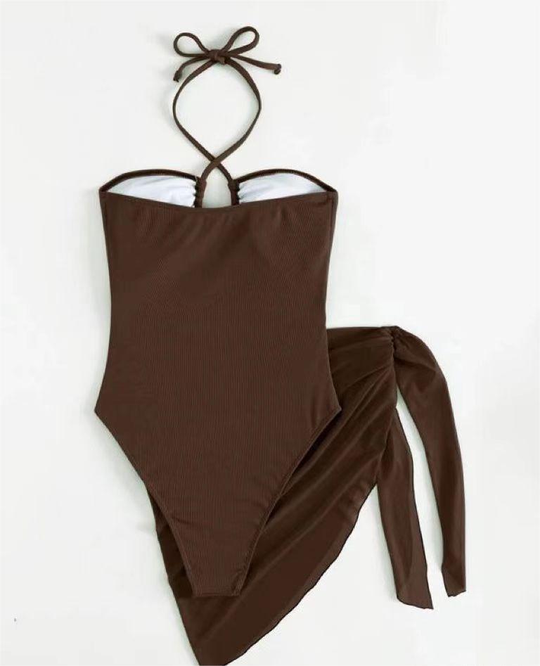 Bikini de una pieza con estampado de triángulos para mujer, traje de baño de dos piezas con falda de malla y axilas pequeñas