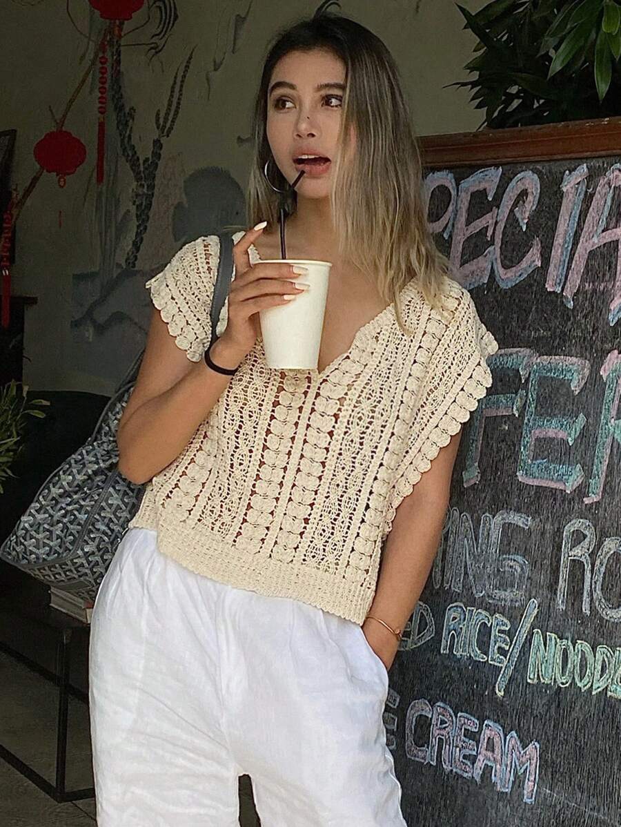 Crocheted Hollow Out Vest Hair Sweater Top Crochet hook