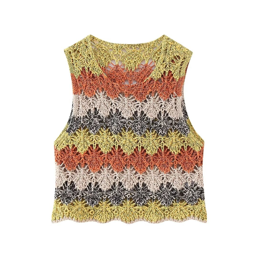 Ropa de verano para mujer, informal, de calle, con aberturas, cuello redondo, sin mangas, de punto