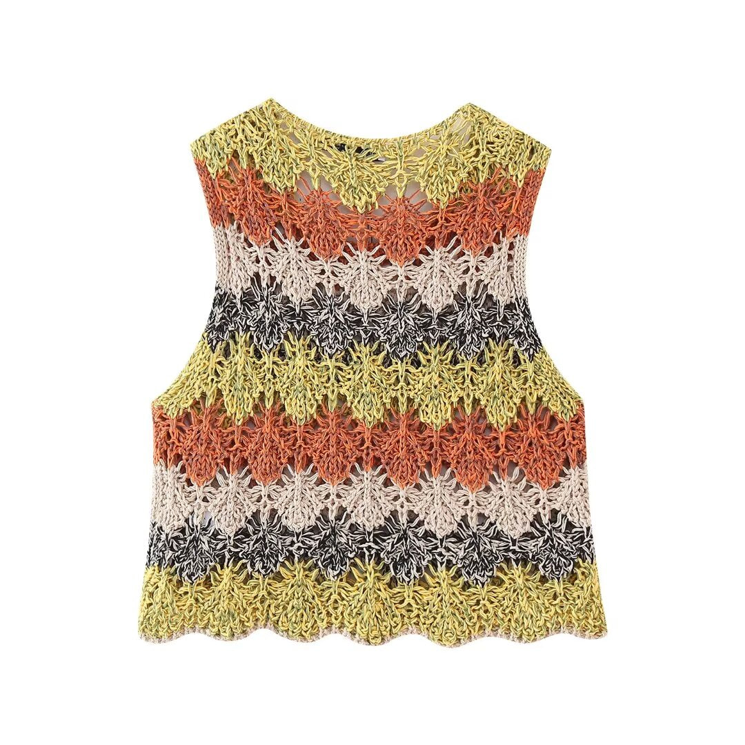 Ropa de verano para mujer, informal, de calle, con aberturas, cuello redondo, sin mangas, de punto