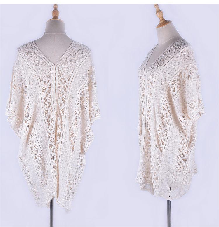 Cotton Hollow Out Cutout Sweater Spring Vacation Loose Bikini Cover Up Swimsuit Blouse Beach Sun Protection Clothing Crochet hook