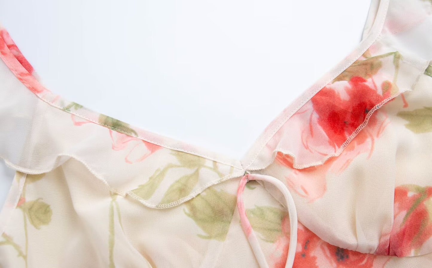 Spring Summer French Sexy Romantic Lotus Leaf Printed V neck Oblique Cut Fishtail Dress