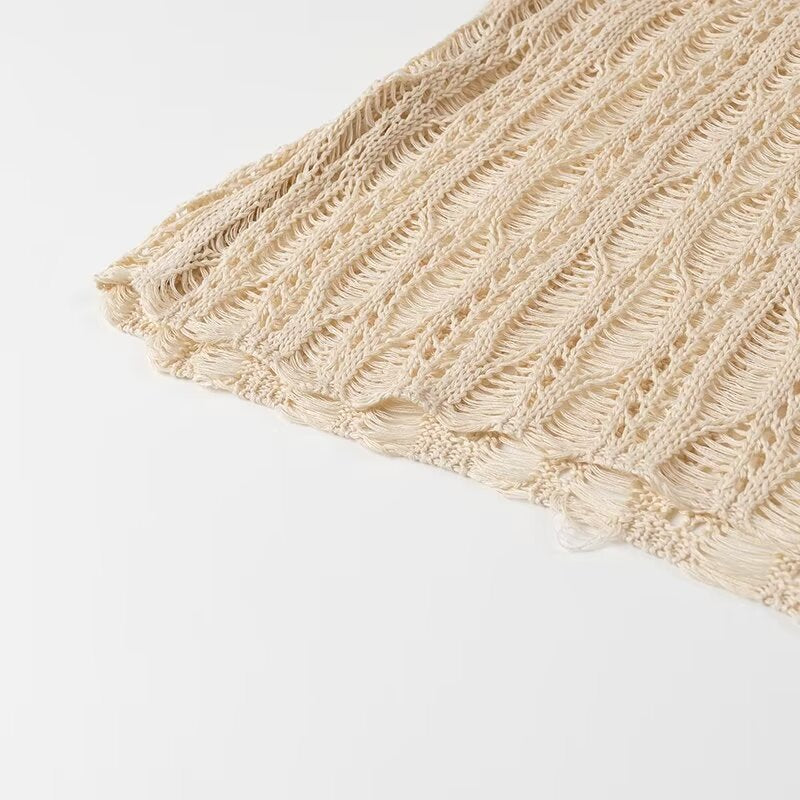 Blusa de punto de manga larga con cuello redondo holgado y aberturas laterales para mujer de verano