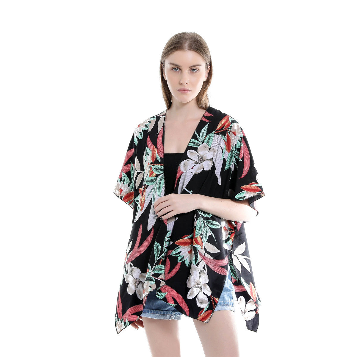 Cárdigan con estampado floral fresco de primavera y verano con protección solar