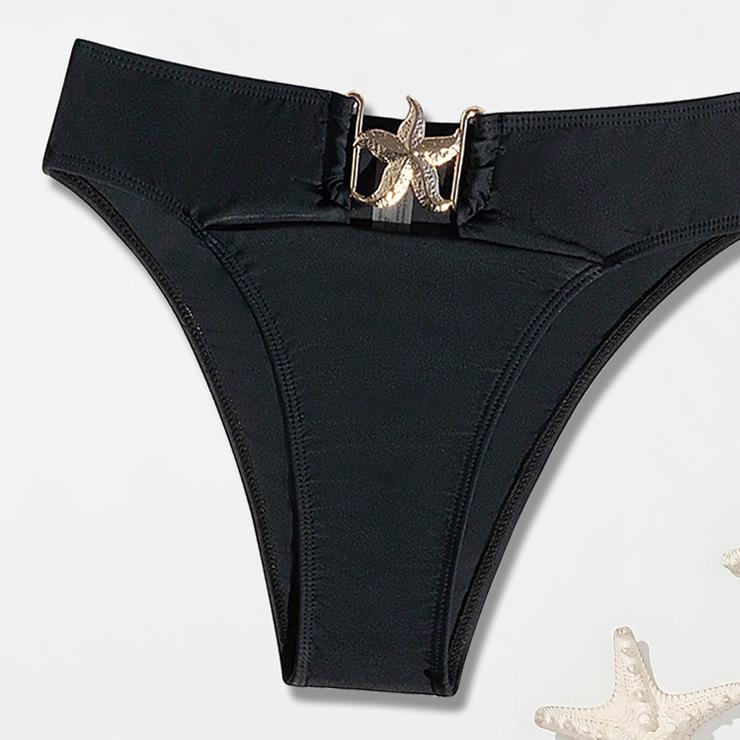 Traje de baño de bikini con parte superior de tubo dividida, bikini de color sólido, traje de baño sexy de cintura alta